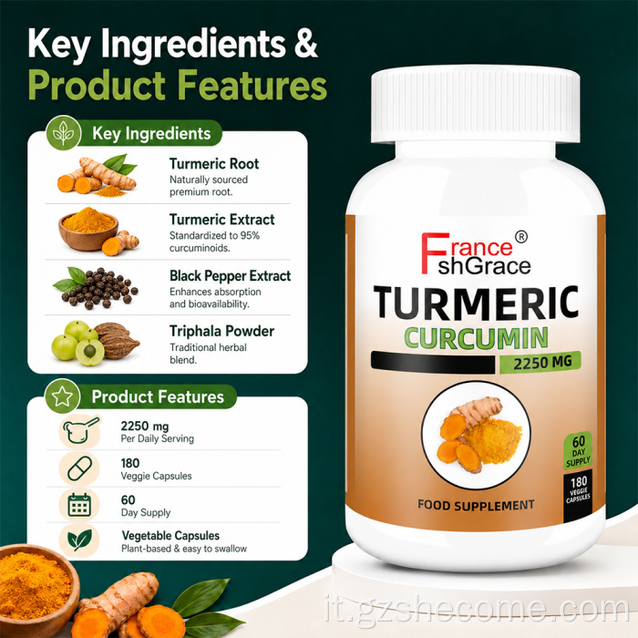 Supplemento di curcumina di curcuma con estratto di pepe nero